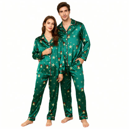 Luvik | Loma Perhe Napitettava Vihreä Satiini Jouluyöpuvu Setti