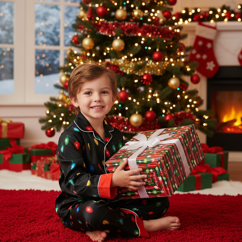 Luvik | Loma perhe nappikiinnitys satiininen joulupajama-setti