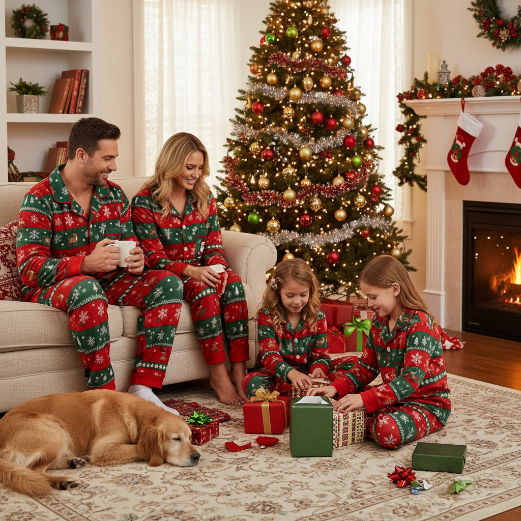 Luvik | Lomaperheen nappikauluspaita jouluyöasu