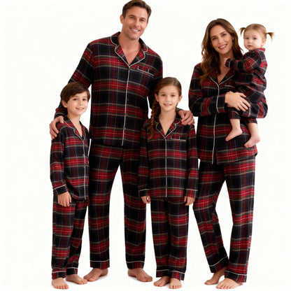 Luvik | Joulu Punainen Ruudullinen Napillinen Perhe Pyjama Setti