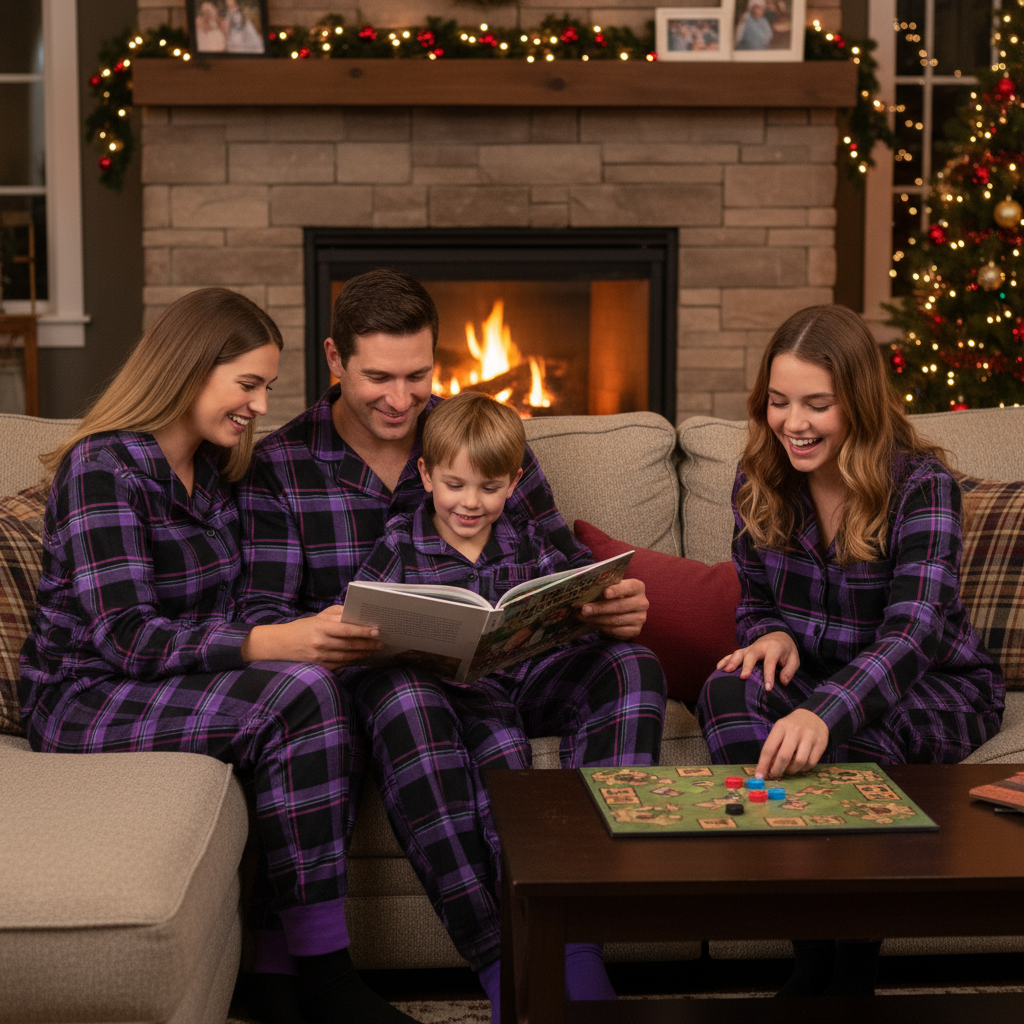 Luvik | Joulu Purppura Ruudulliset Napitus-Edessä Pyjamat Perhe Pyjama Setit