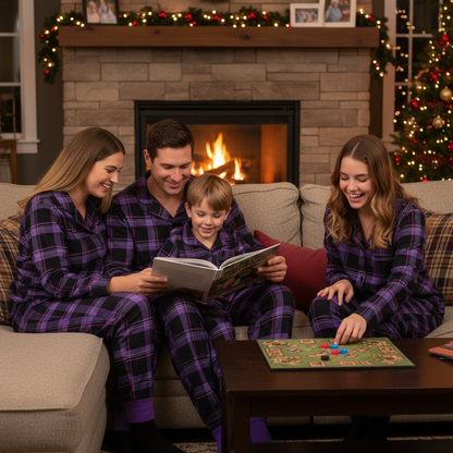 Luvik | Joulu Purppura Ruudulliset Napitus-Edessä Pyjamat Perhe Pyjama Setit