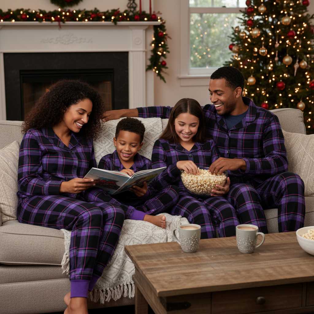Luvik | Joulu Purppura Ruudulliset Napitus-Edessä Pyjamat Perhe Pyjama Setit