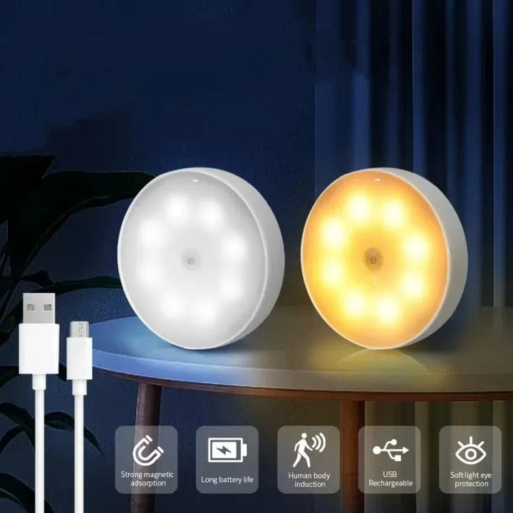 Luvikno | Oppladbar bevegelsessensor LED-lampe | Energisparende, USB-oppladbar og ideell for ganger, trapper, garderober og skap