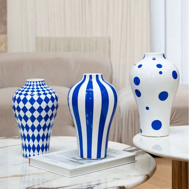 Vibrant Blue Geometric Ceramic Vase Moderne Hjem Dekor | Luvikno