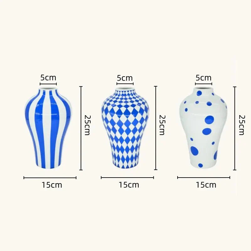 Vibrant Blue Geometric Ceramic Vase Moderne Hjem Dekor | Luvikno