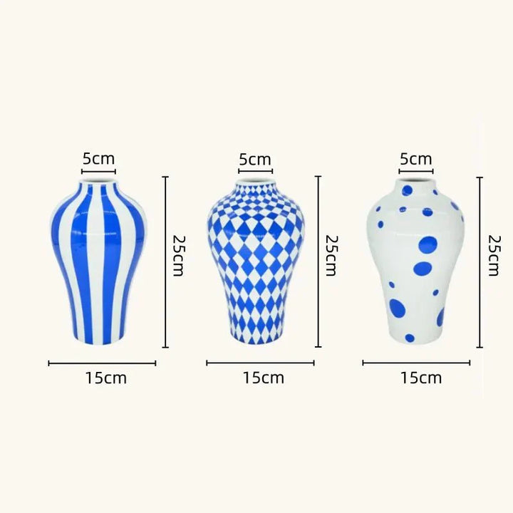 Vibrant Blue Geometric Ceramic Vase Moderne Hjem Dekor | Luvikno