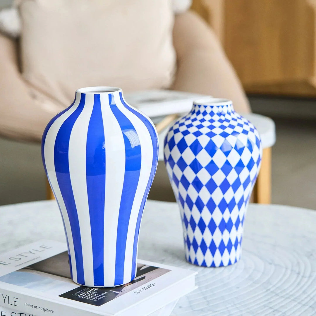 Vibrant Blue Geometric Ceramic Vase Moderne Hjem Dekor | Luvikno