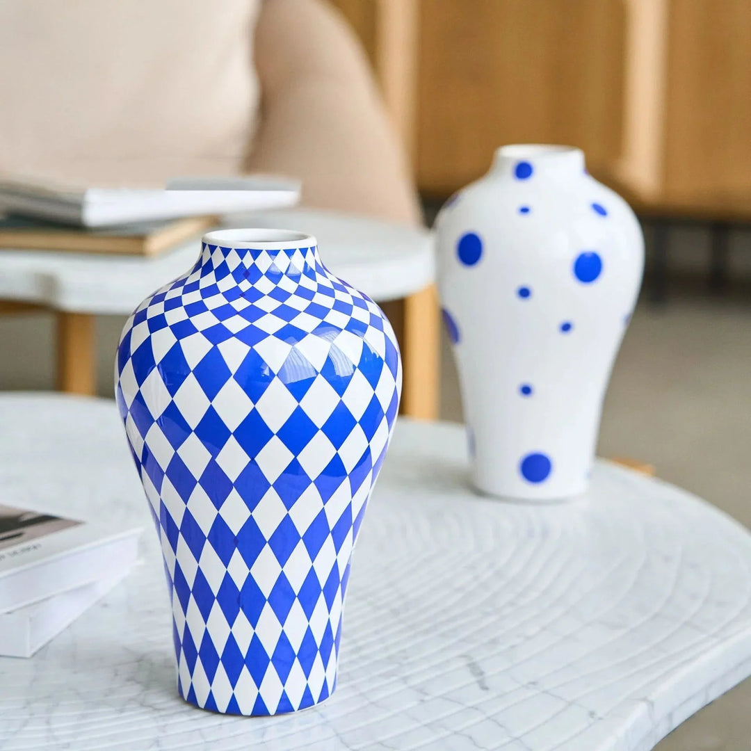 Vibrant Blue Geometric Ceramic Vase Moderne Hjem Dekor | Luvikno