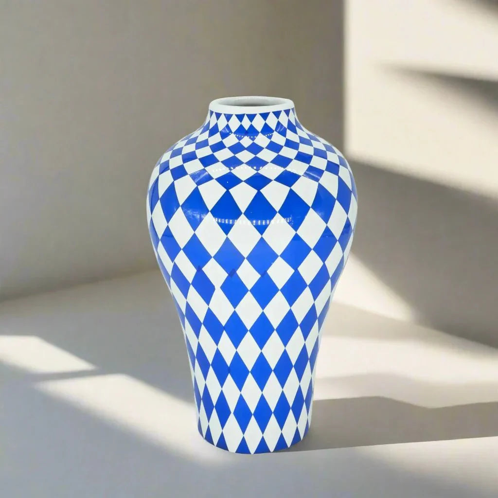 Vibrant Blue Geometric Ceramic Vase Moderne Hjem Dekor | Luvikno