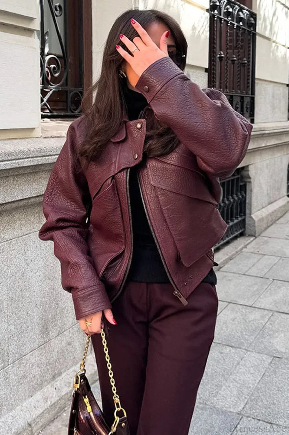 Luvik | Rento kauluskotelo löysä mokkajakku