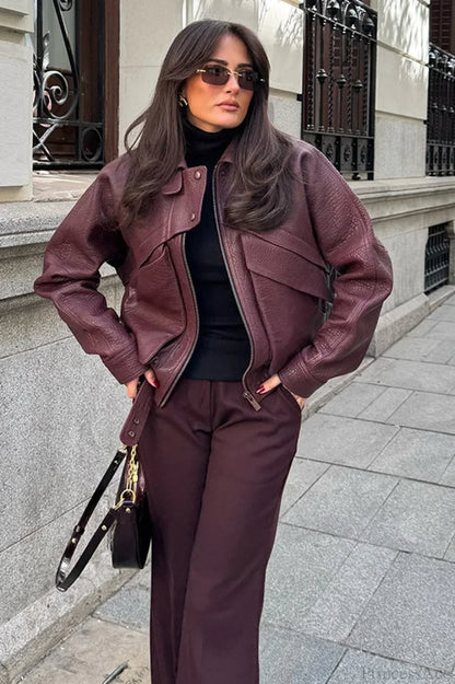 Luvik | Rento kauluskotelo löysä mokkajakku