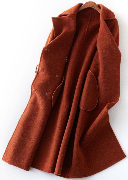 Luvik | Sukatutti tummasta suklaavillasta suurille naisille, pitkä kaksirivinen takki, villainen ulkovaatteet Notch