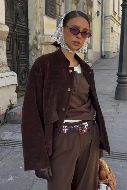 Luvik | Cord jacket with rising collar and loose fit