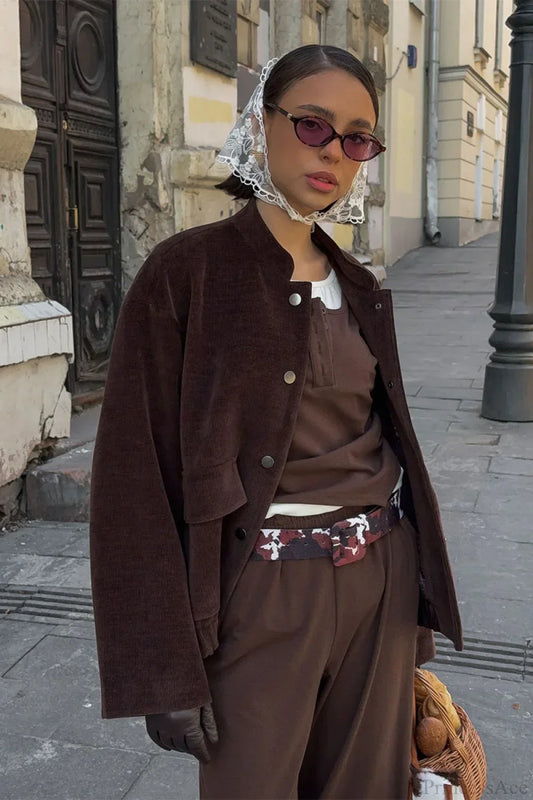 Luvik | Cord jacket with rising collar and loose fit