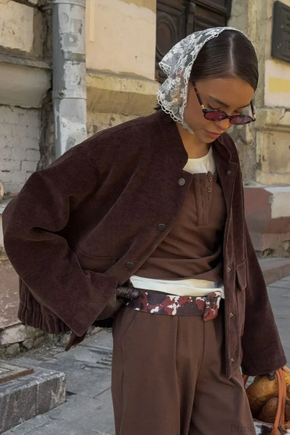 Luvik | Cord jacket with rising collar and loose fit