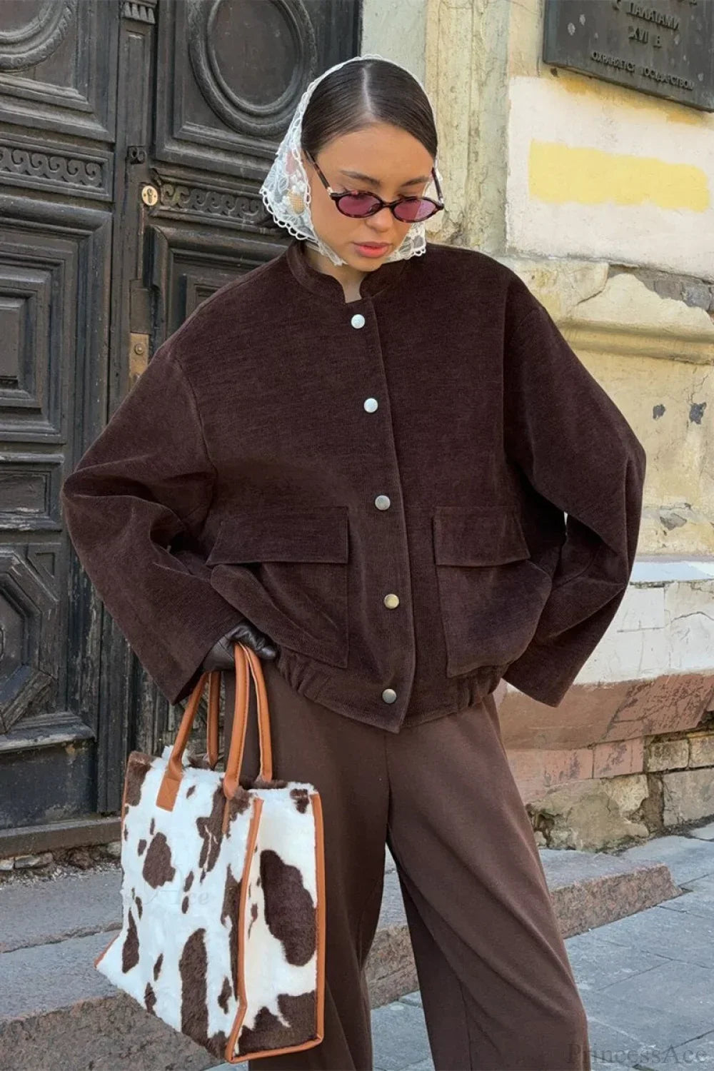 Luvik | Cord jacket with rising collar and loose fit