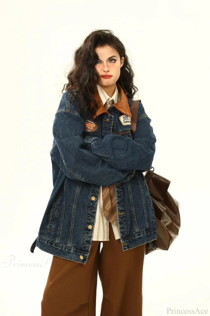 Luvik | Brodert Denim Laisen Kledd Arbeidsjakke