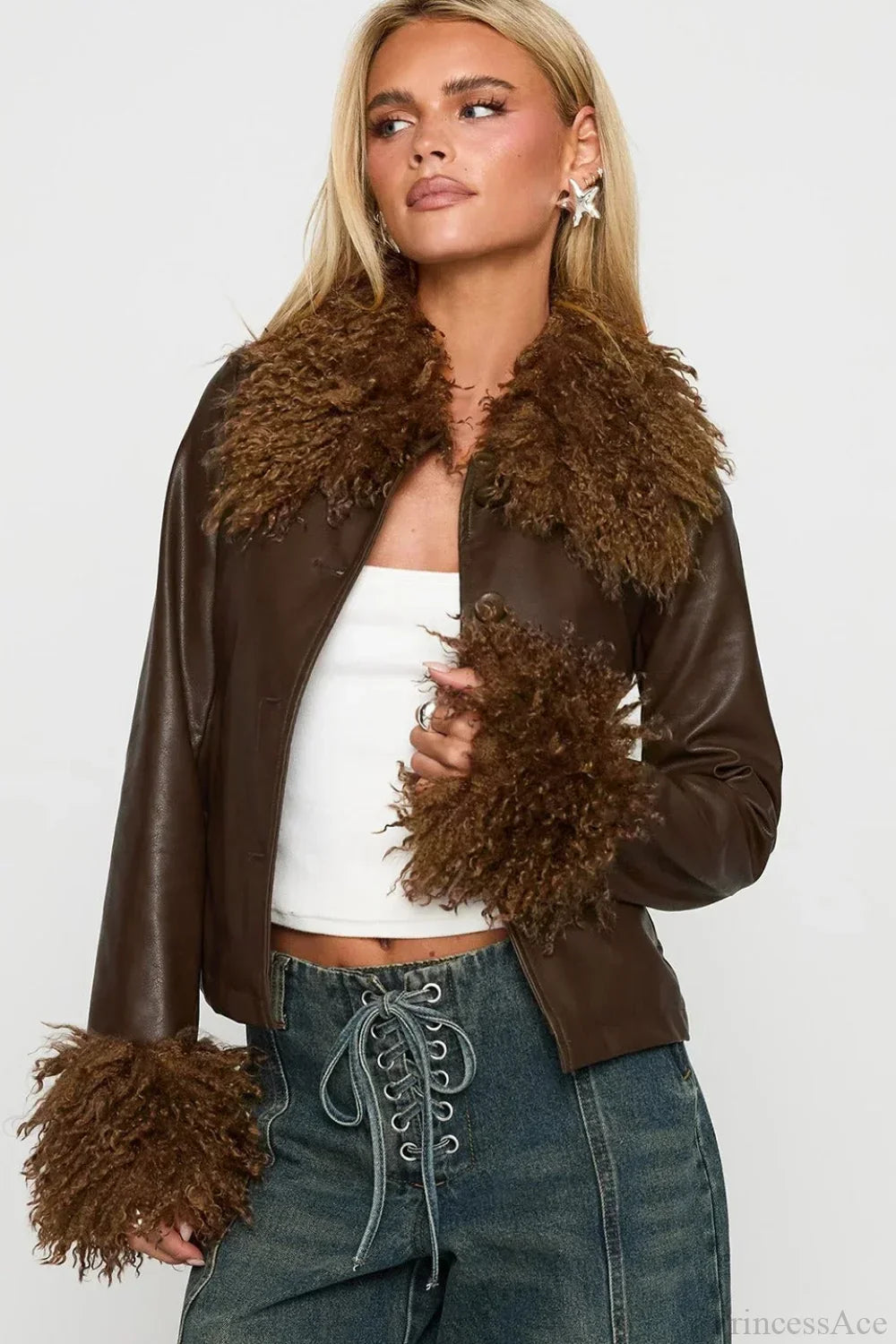 Luvik | Fleece-kauluksellinen Nahkapaneli Takki