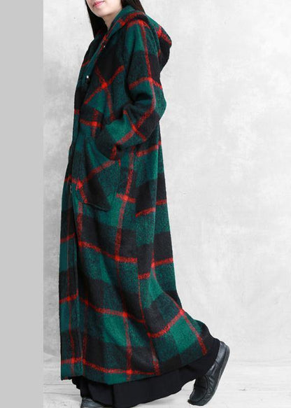 Luvik | vihreä ruudullinen villakangastakki suuren koon naisten talvitakki naisten takit nappikiinnityksellä