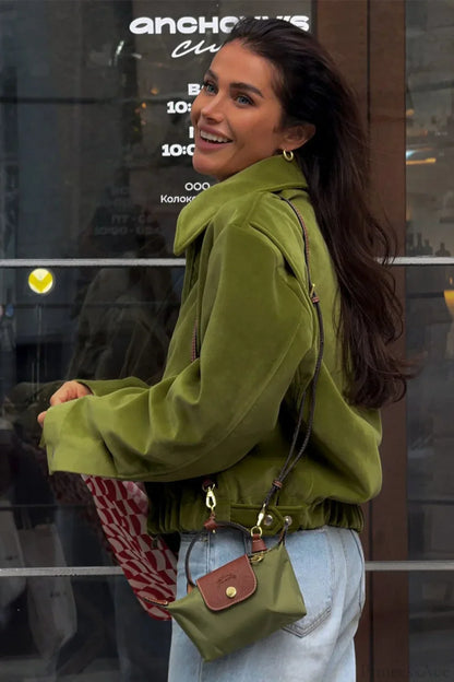 Luvik | Vihreä Sametti Väljä Baseball Kauluspaita Takki