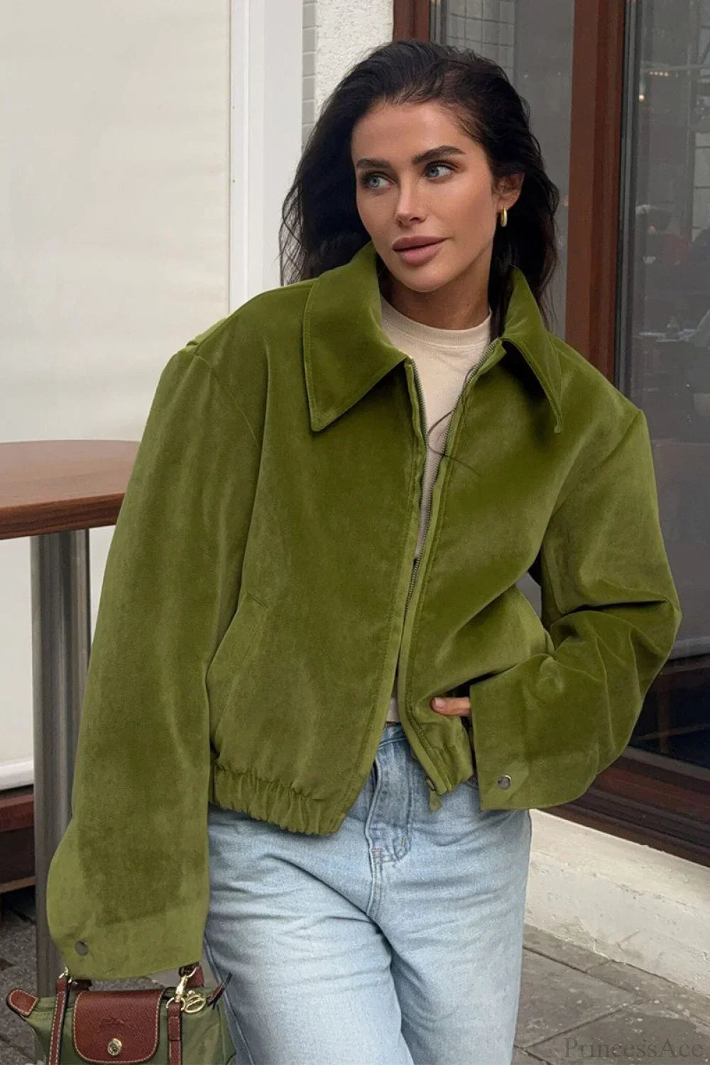 Luvik | Vihreä Sametti Väljä Baseball Kauluspaita Takki