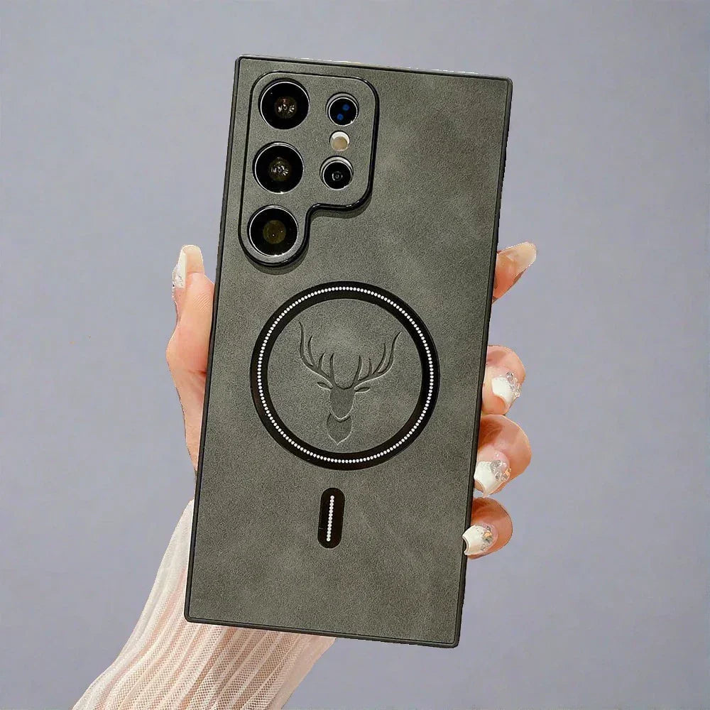Lederetui for Samsung telefon | Magnetisk trådløs ladetui Luvikno