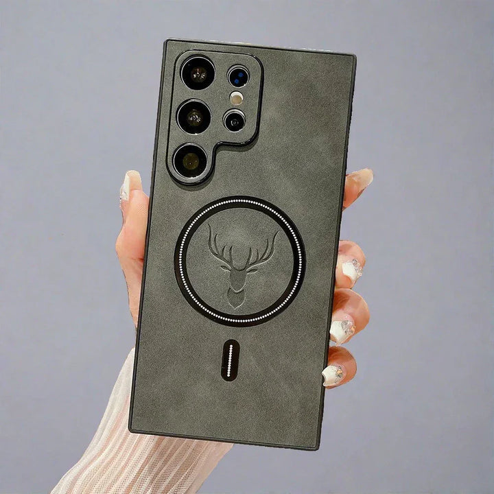 Lederetui for Samsung telefon | Magnetisk trådløs ladetui Luvikno