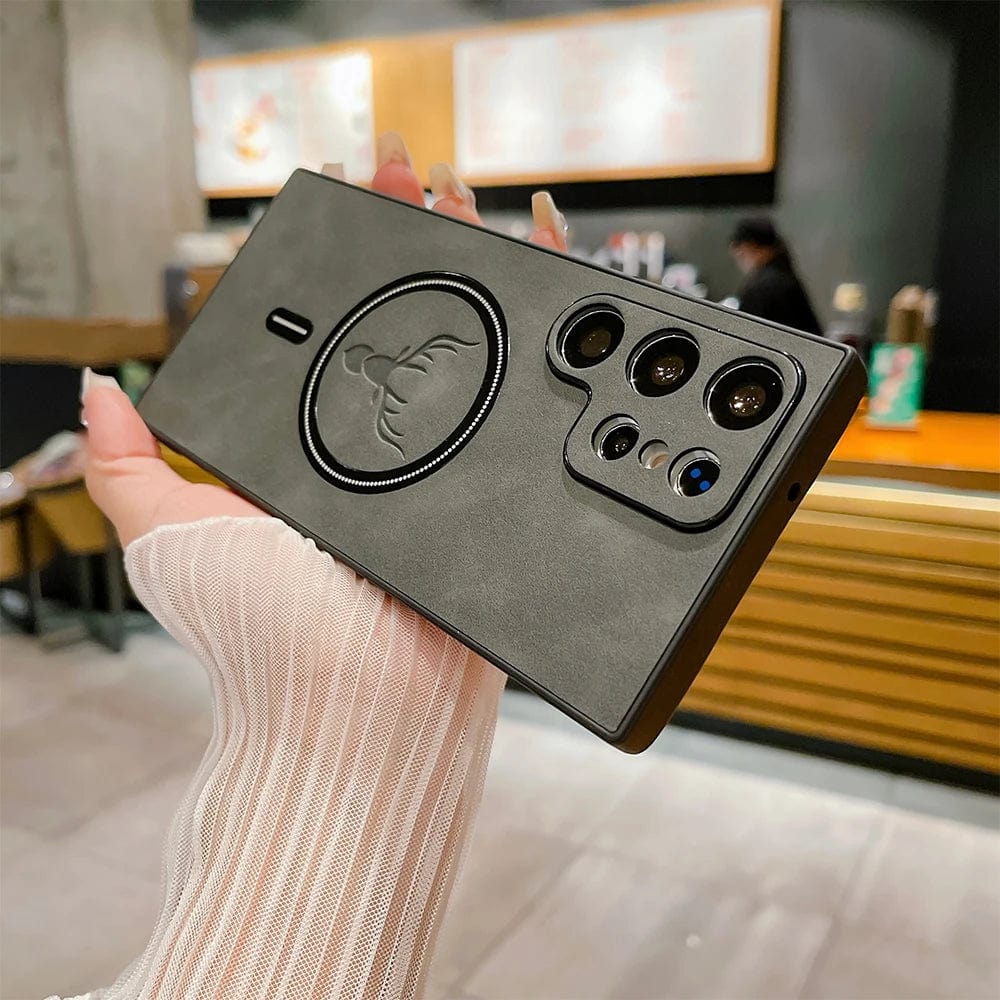 Lederetui for Samsung telefon | Magnetisk trådløs ladetui Luvikno