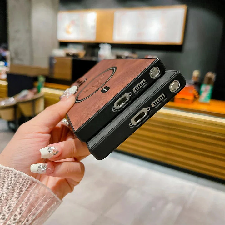 Lederetui for Samsung telefon | Magnetisk trådløs ladetui Luvikno