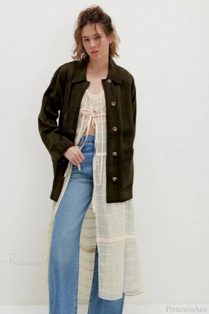 Luvik | Yksinkertainen Nappisaumainen Nahkatakki