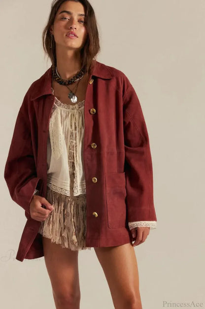 Luvik | Yksinkertainen Nappisaumainen Nahkatakki