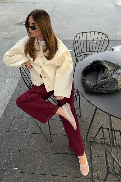 Luvik | Twill Denim Kiinteä Locker-Lapel Takki