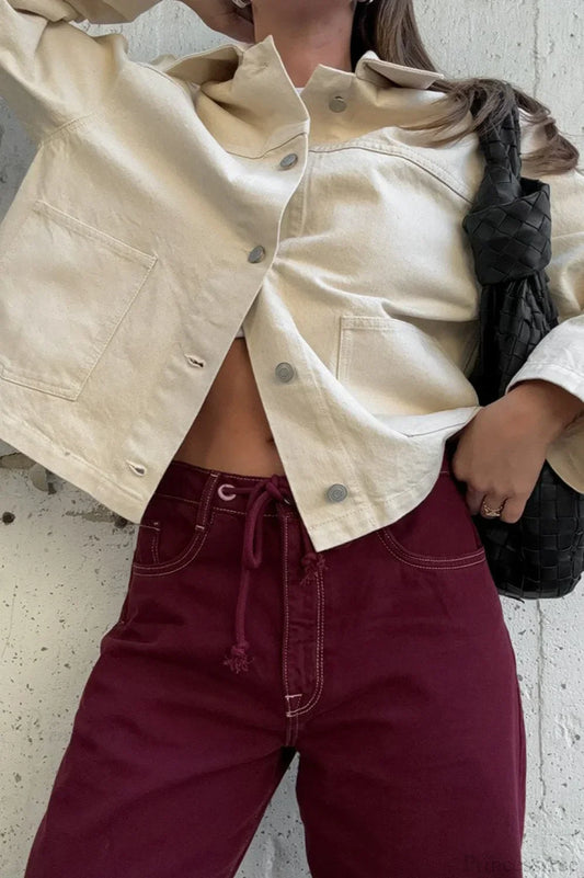 Luvik | Twill Denim Kiinteä Locker-Lapel Takki