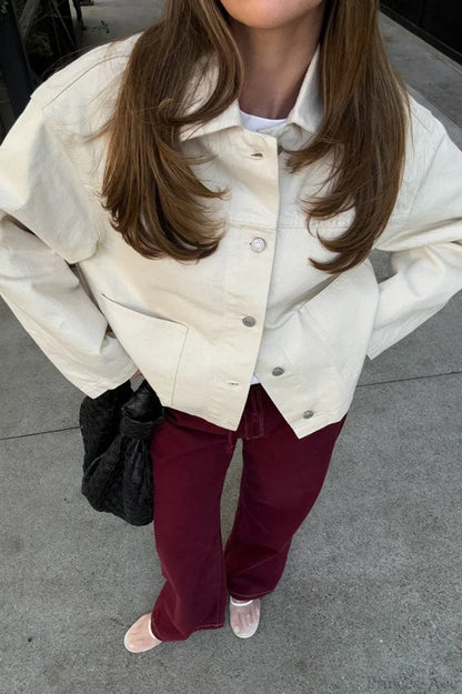 Luvik | Twill Denim Kiinteä Locker-Lapel Takki