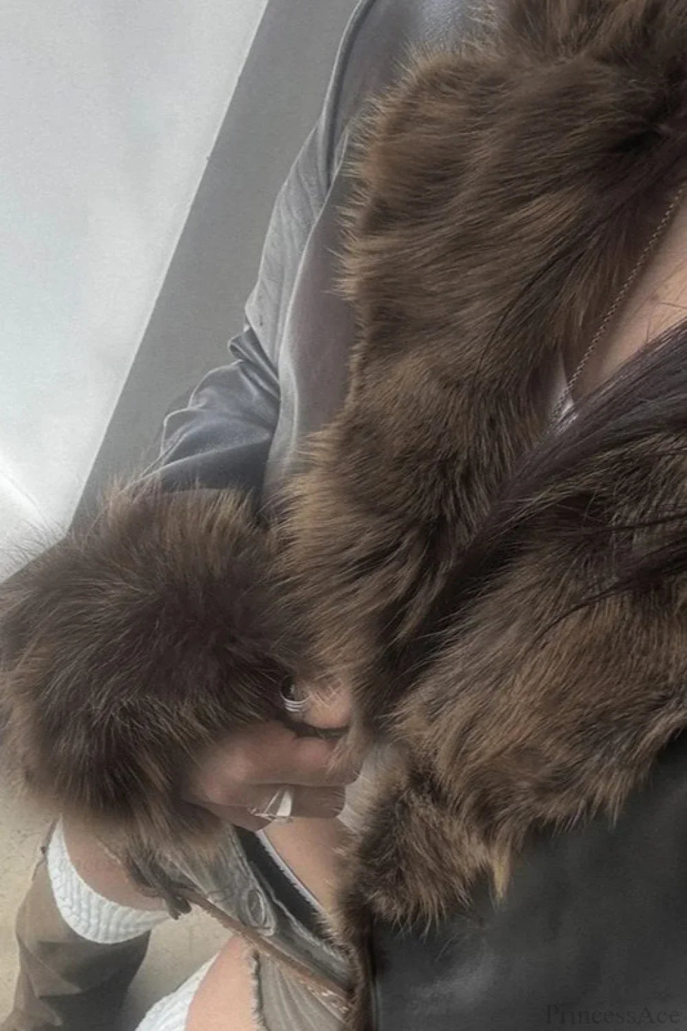 Luvik | Y2K Tekoturkis Kauluksella Nahka Vyötärö - Rypytetty Takki