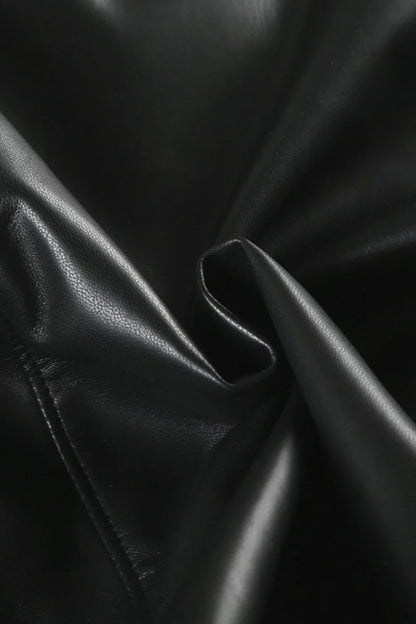 Luvik | Y2K Tekoturkis Kauluksella Nahka Vyötärö - Rypytetty Takki