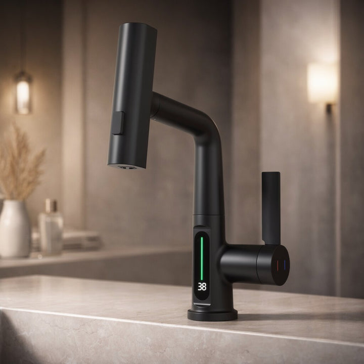 Trekk-ut kjøkkenkran med LED og 5 spraymoduser | Luvikno