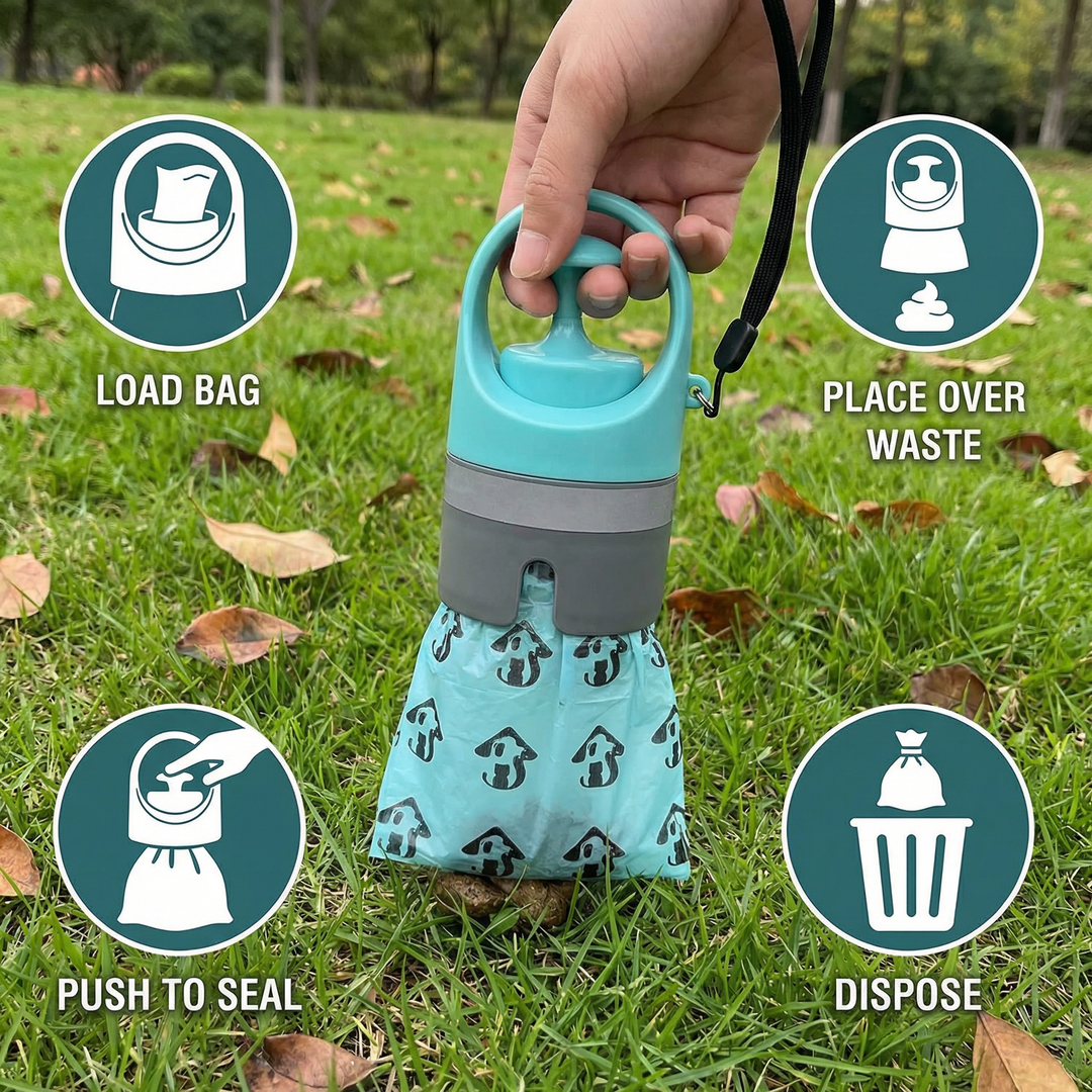 Dog Poop Scooper med poser – Portabel utendørs rengjøringssett Luvikno