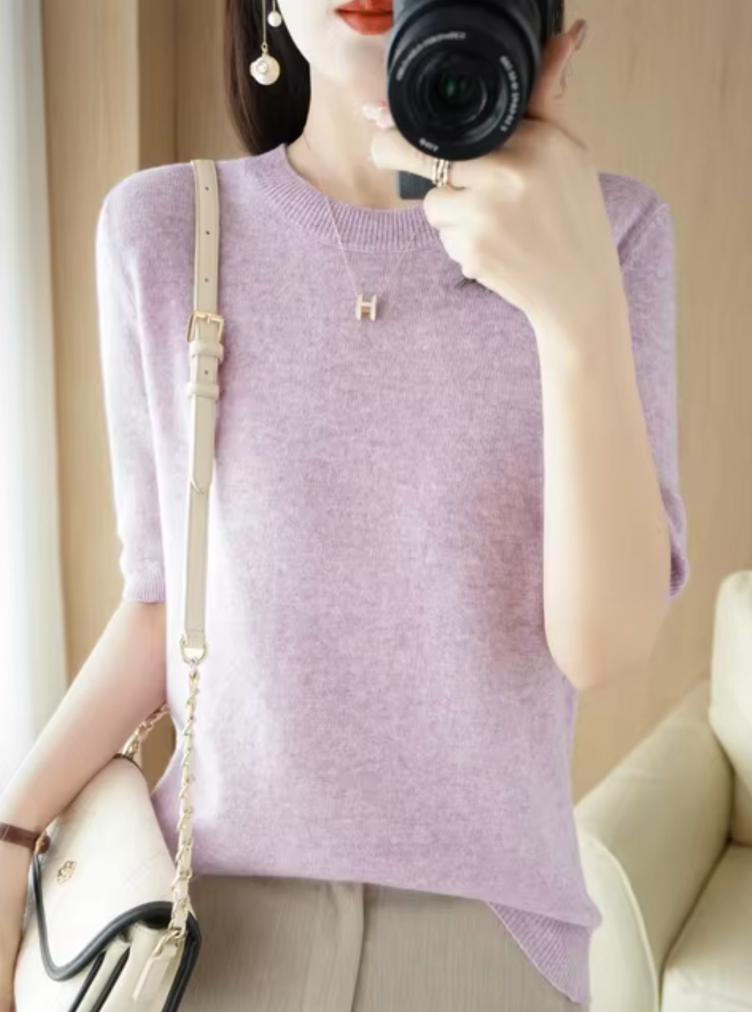Luvik | Lyhythihainen villasta ja kashmirista valmistettu neule