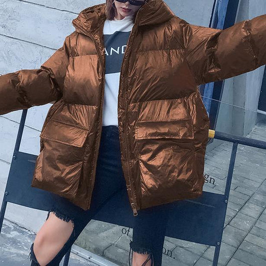 Luvik | Rentomallinen talvitakki suklaaväri huppu vetoketju, hanhen untuvatakki