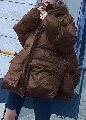 Luvik | Rentomallinen talvitakki suklaaväri huppu vetoketju, hanhen untuvatakki