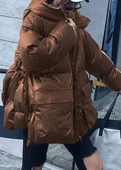 Luvik | Rentomallinen talvitakki suklaaväri huppu vetoketju, hanhen untuvatakki