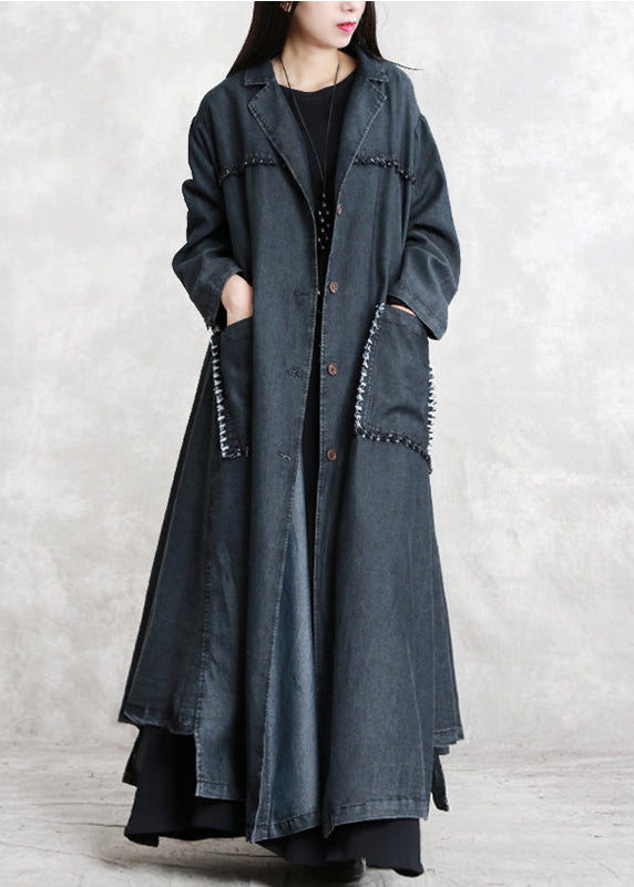 Luvik | svart lang vinterjakke Kombinerte lommer Lange langermede denim-patchwork-jakker stilige