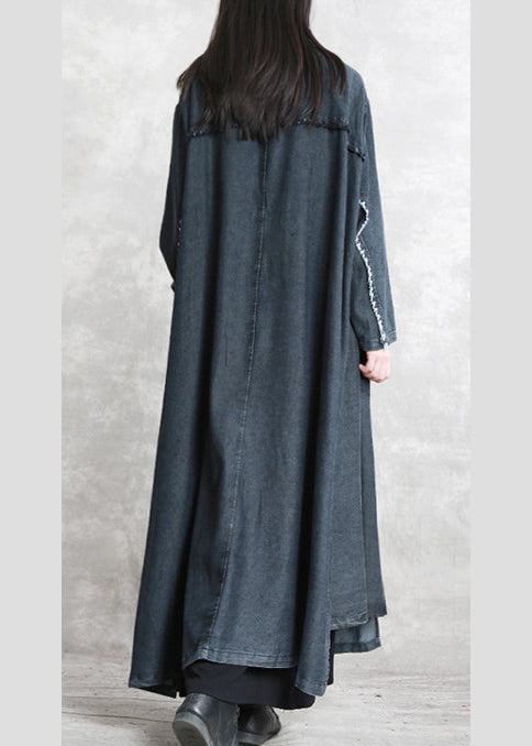 Luvik | musta ylipitkä talvitakki Yhdistetyt taskut Pitkät pitkähihainen denim-patchwork-takit tyylikkäät