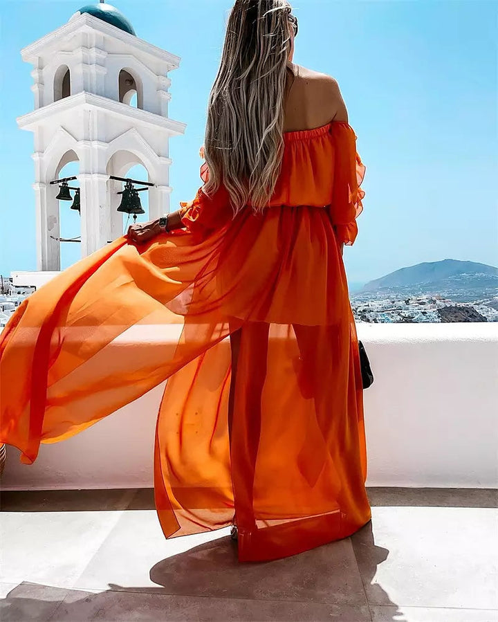 Luvik | Naisten Olkaimeton Chiffon Maxi Mekko