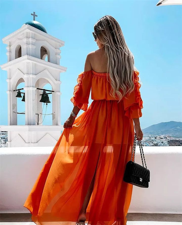 Luvik | Naisten Olkaimeton Chiffon Maxi Mekko