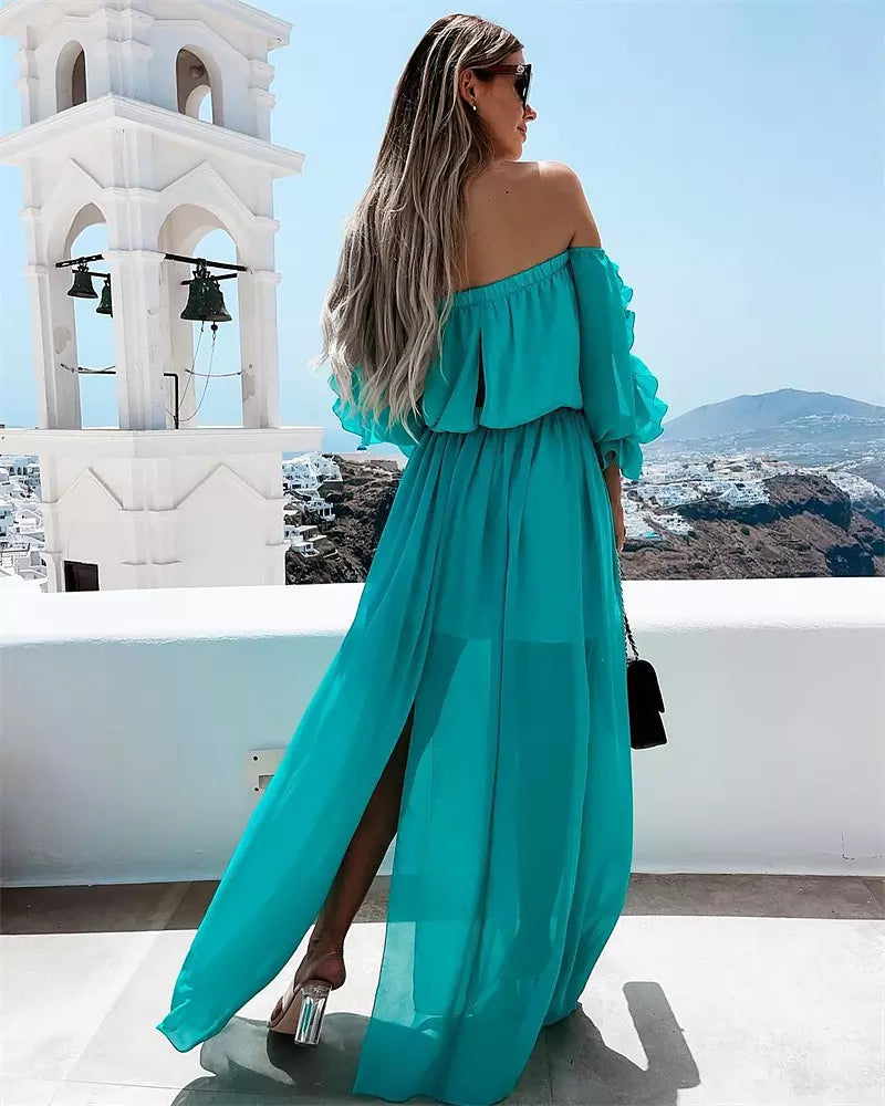 Luvik | Naisten Olkaimeton Chiffon Maxi Mekko