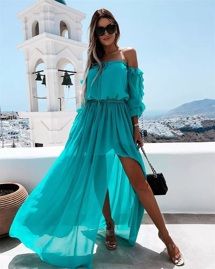 Luvik | Naisten Olkaimeton Chiffon Maxi Mekko