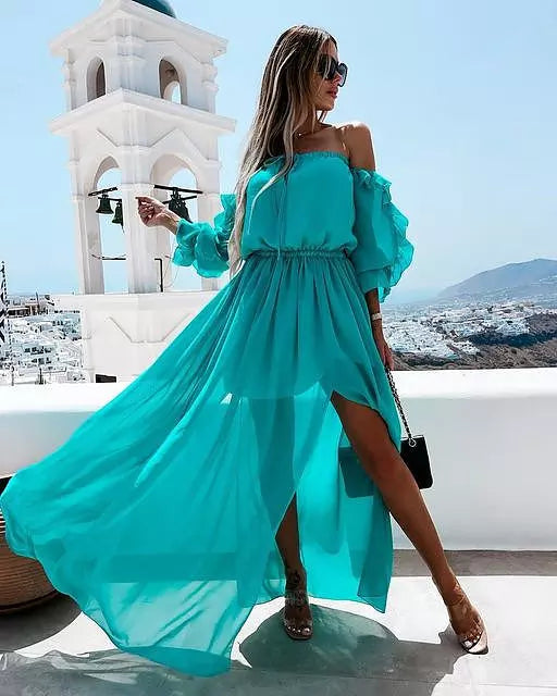 Luvik | Naisten Olkaimeton Chiffon Maxi Mekko
